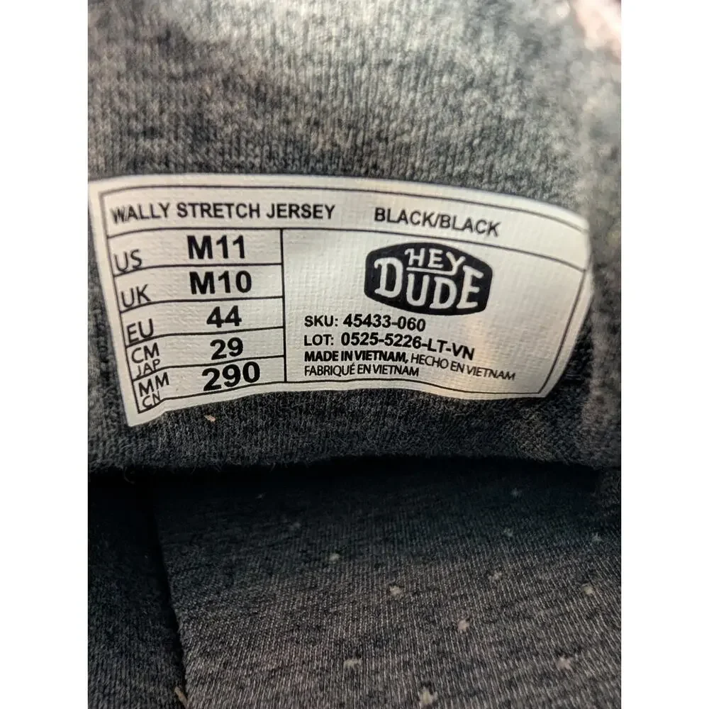 NWT Hey Dude Shoes Wally Stretch Jersey in Black Size 11 (NO BOX)